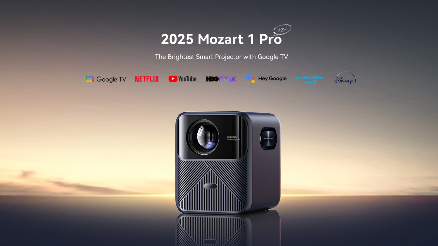 Wanbo Mozart 1 Pro 2025 4K 1200 Ansi Projector Google TV  1080P HDR10 MEMC HDMI 2.0 Sealed Beam Proyector Dual Wifi  20W Speaker