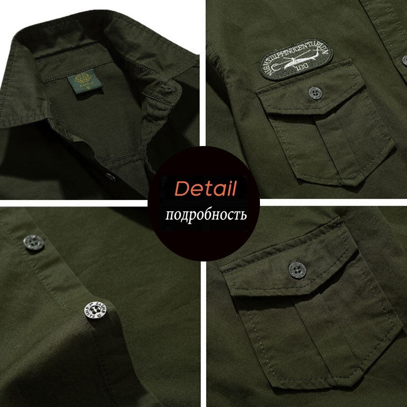 Spring Autumn New Men Long Sleeve Cargo Polo Shirt Casual Fashion Cotton Shirt Male Tactic Military Embroidery Tops