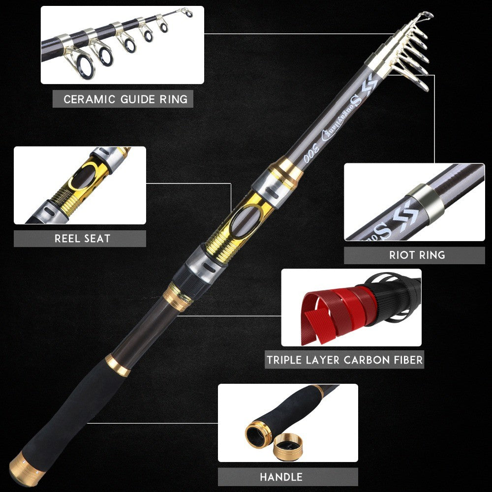 Sougayilang Vara de Pesca de Spinning 2,1m-3,6m Carbono para Truta Carpa Vara de Pesca Telescópica Vara de Pesca com Isca Material de Pesca