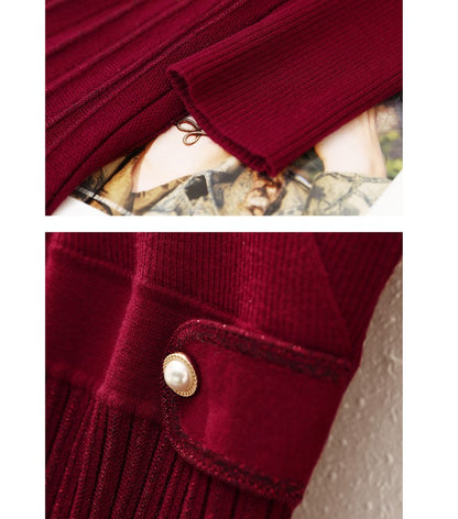 MARKOWO Desinger Brand 2022  Autumn and winter niche wool retro temperament slim V-neck knitted pleated dress