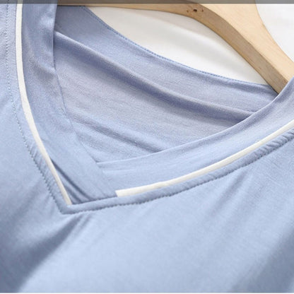 Sexy Nightwear Women Short Sleeves and Shorts with Chest Pads Pajamas Two-Piece Set of Comfortable Solid-Coloured Student Home W