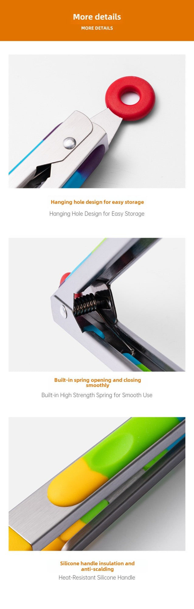 Heat-resistant silicone food tongs kitchen tool stainless steel food tongs anti-scald steak tongs barbecue tongs bread tongs