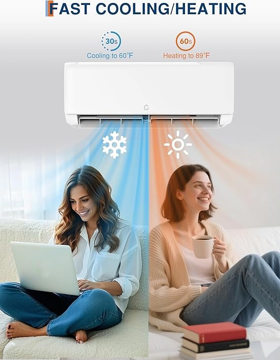 Ar Condicionado Split Mini 12.000 BTU com Bomba de Calor 18.5 SEER Refrigera até 70 m², Inversor CA com Controle Remoto Eficiente em Energia
