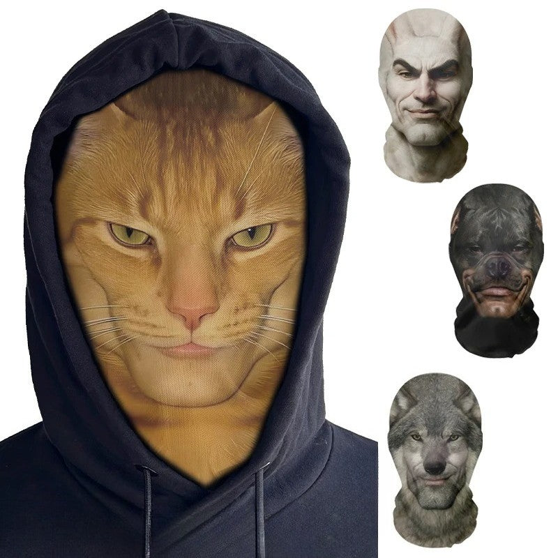 Halloween 3D Printed Elastic Mesh Headgear Bully Dog Cat Animal Mask Breathable Full Face Mask for Carnival Party Cosplay