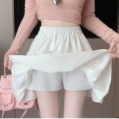 Korean Chic Y2K Sweet Girl's White Princess Mini Skirt Ballet-style Tiered Skirt Elastic High Waist Cake Skirt Shorts All-match