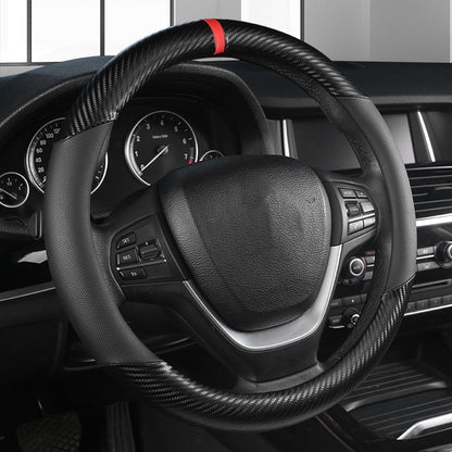 Capa para Volante de Carro em Couro Preto 15'' Respirável Antiderrapante Proteção Automotiva Formato O