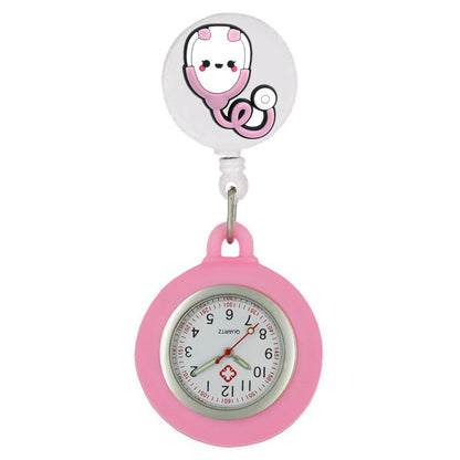 Lovely Hospital Medical Nurse Doctor Icons Cartoon FOB Pocket Watches Fashion Accessories Unisex Women Mens Clip Hang Clock Gift