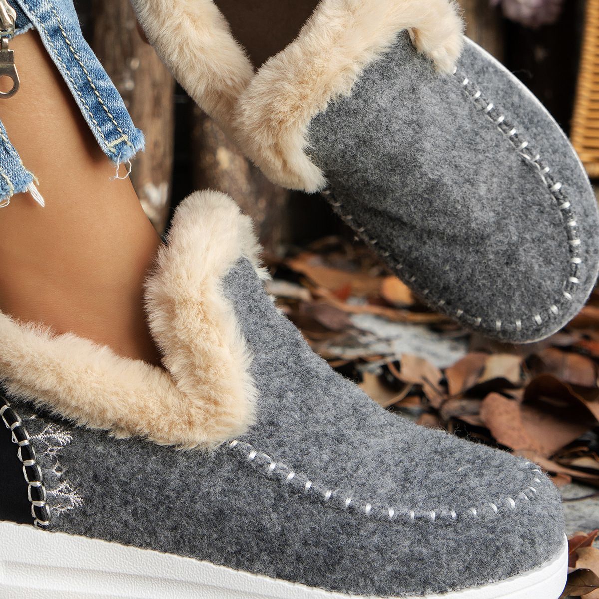 2024 Hot Sale Women Shoes Sleeve Women's Boots Winter Round Toe Plush Fleece for Warmth Short Barrel Flat Large Size Snow Boots