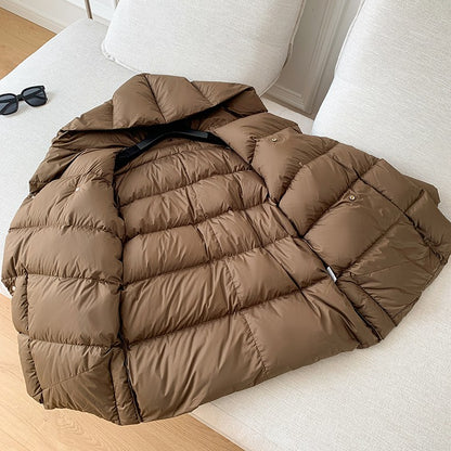 2025 Winter Women's Down Jackets Ultra Light Warm Cusual Coat Female Puffer Jacket With Belt Plus Size Hooded Short Parka