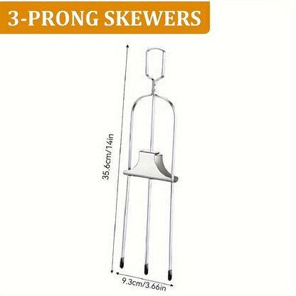 3Pcs Skewer Sticks Kabob Sticks for Grilling 14'' 3 Way Grill Skewers Metal Barbecue Skewers with Push Rod Sliders BBQ Accessory