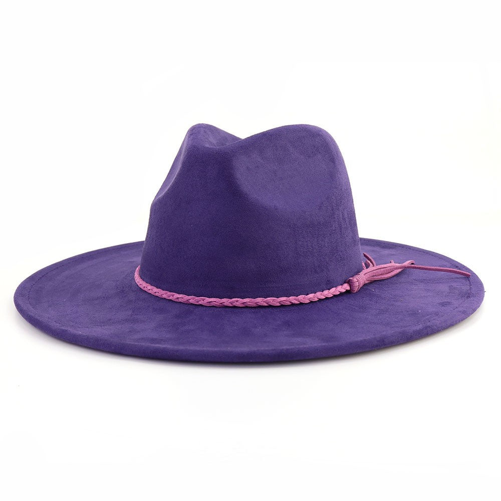 Chapéu fedora de aba larga com cinto de camurça vegana em formato de coração para homens e mulheres chapéu jazz de feltro chapéu feminino clássico