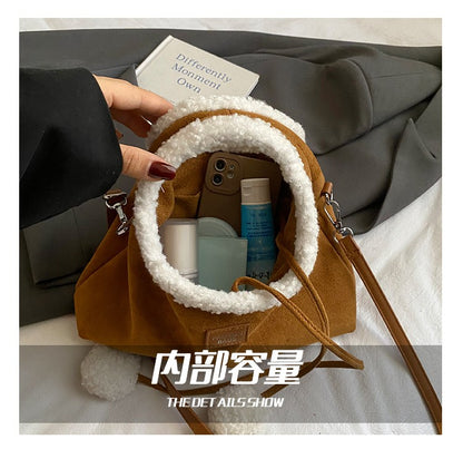 Faux Suede Solid Color Bow Hairy Cute Women's Handbags Christmas Gift Giving Fashion Bags 2025 Autumn/winter New Shoulder Bags