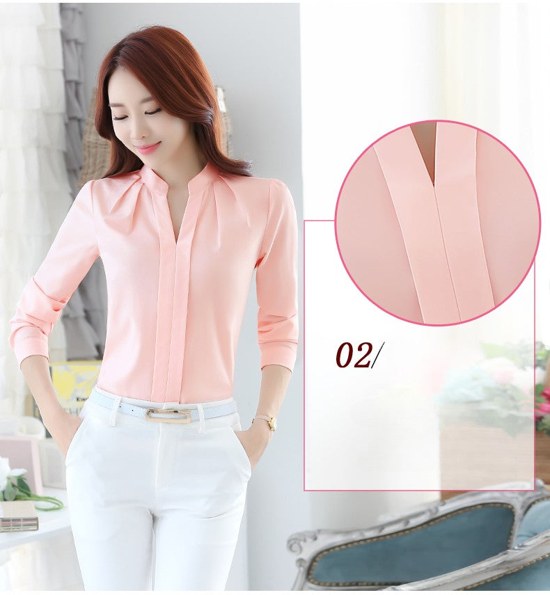 Chiffon Blouse Women Korean Fashion Women Clothing White Shirt  Long Sleeve Blouses V-neck Womens Tops Basic Shirts and Blouses