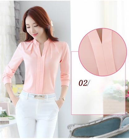 Chiffon Blouse Women Korean Fashion Women Clothing White Shirt  Long Sleeve Blouses V-neck Womens Tops Basic Shirts and Blouses