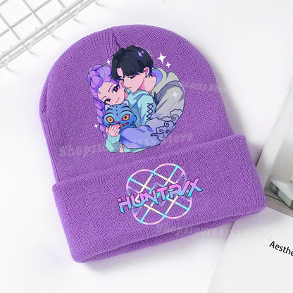 Demone Hunter Kids Knitted Hat Cute Anime Print Girl Beanie Cap Headgear Outdoor Street Warm Knit Cap Y2K Kawaii Game Party Gift