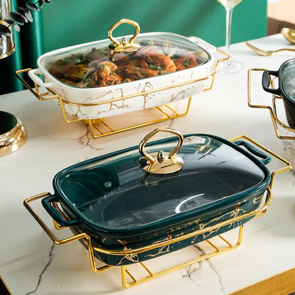 Caçarola retangular de cerâmica em forma de ânfora, para mesa de casa, com suporte criativo para aquecimento leve de sopa e vela.