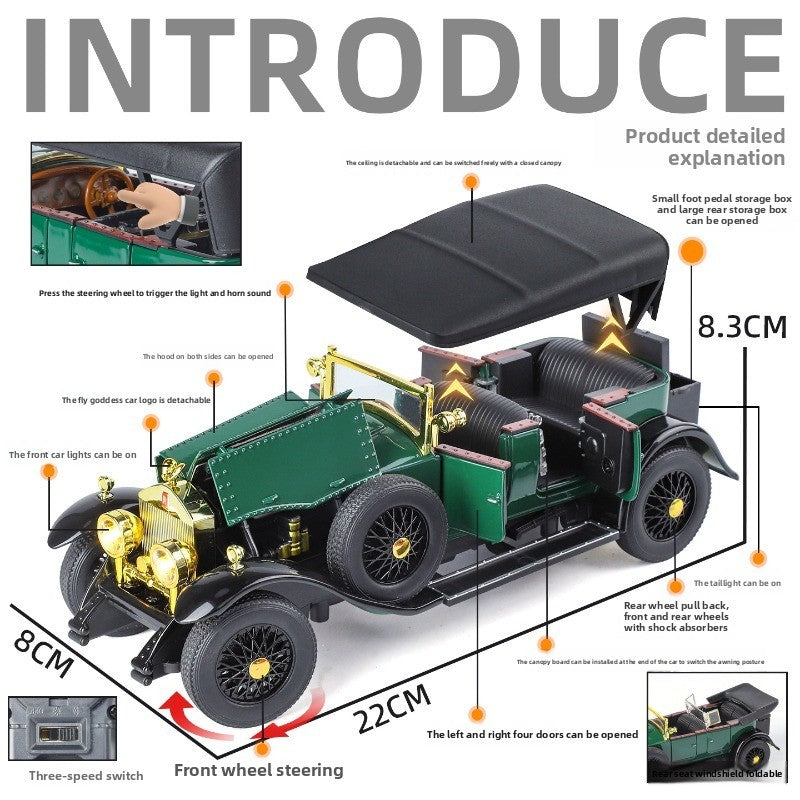 Simulação 1:24 Phantom Vintage Car Liga Modelo de Carro Coleção Enfeites Luz de Som Puxar para Trás Menino Presente Miniatura de Luz de Som