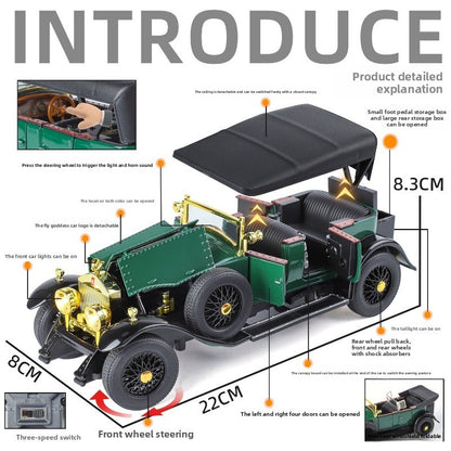 Simulação 1:24 Phantom Vintage Car Liga Modelo de Carro Coleção Enfeites Luz de Som Puxar para Trás Menino Presente Miniatura de Luz de Som