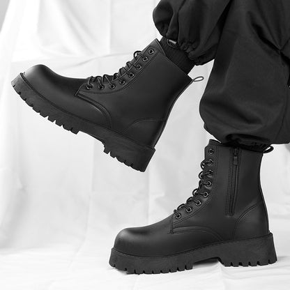 Botas casuais de casal, para quatro estações, masculinas e femininas, de cano alto, em couro, fashion, com sola grossa, antiderrapantes, plus size, para uso ao ar livre