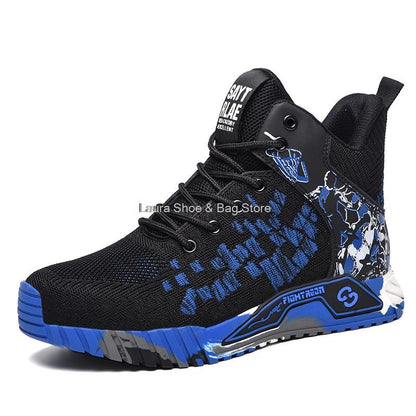 Botas de segurança de cano alto masculinas, bico de aço, sapatos de trabalho masculinos e femininos, botas de segurança anti-impacto, indestrutíveis, respiráveis