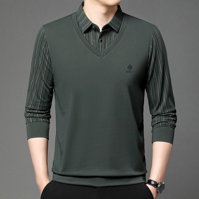 High quality brand long sleeve men's polo shirt autumn new style fashionable flip collar striped personalized top casual T-shirt