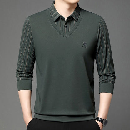 High quality brand long sleeve men's polo shirt autumn new style fashionable flip collar striped personalized top casual T-shirt