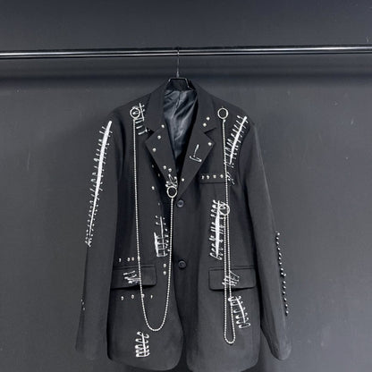 WVGA Autumn Winter New Man Tide Destroyed Metal Punk Rivet Chain Rock Suit Coat Niche Chic Casual Long Sleeved Blazer Ins W14182