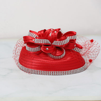 FS Red Wedding Fascinators Pillbox Hats para Mulheres com Véu de Flores Chapéu para Igreja Kentucky Derby Boné Cocktail Tea Party Chapéu de Cabeça