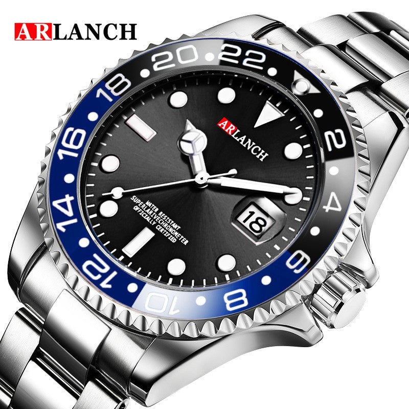 Business Stainless Steel Watch 40mm Classic Red Blue Circle Diving Series Magnifying Glass Calendar Quartz Watches montre homme