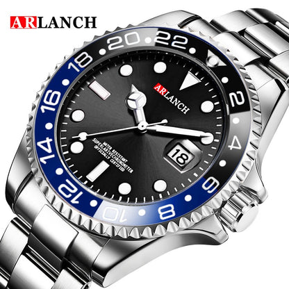 Business Stainless Steel Watch 40mm Classic Red Blue Circle Diving Series Magnifying Glass Calendar Quartz Watches montre homme