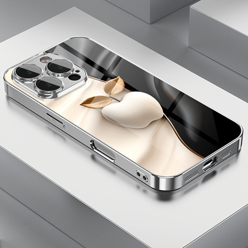 Tecnologia de Metal Para Capa Galvanizada de Vidro Temperado com Padrão de Maçã para iPhone 17 16 Pro Max 15 14 Plus 13 12 16E 17 Air