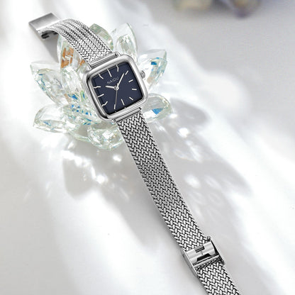 Ladies Small Square Watch Stainless Steel Strap Literary Fashion Retro Quartz Watch