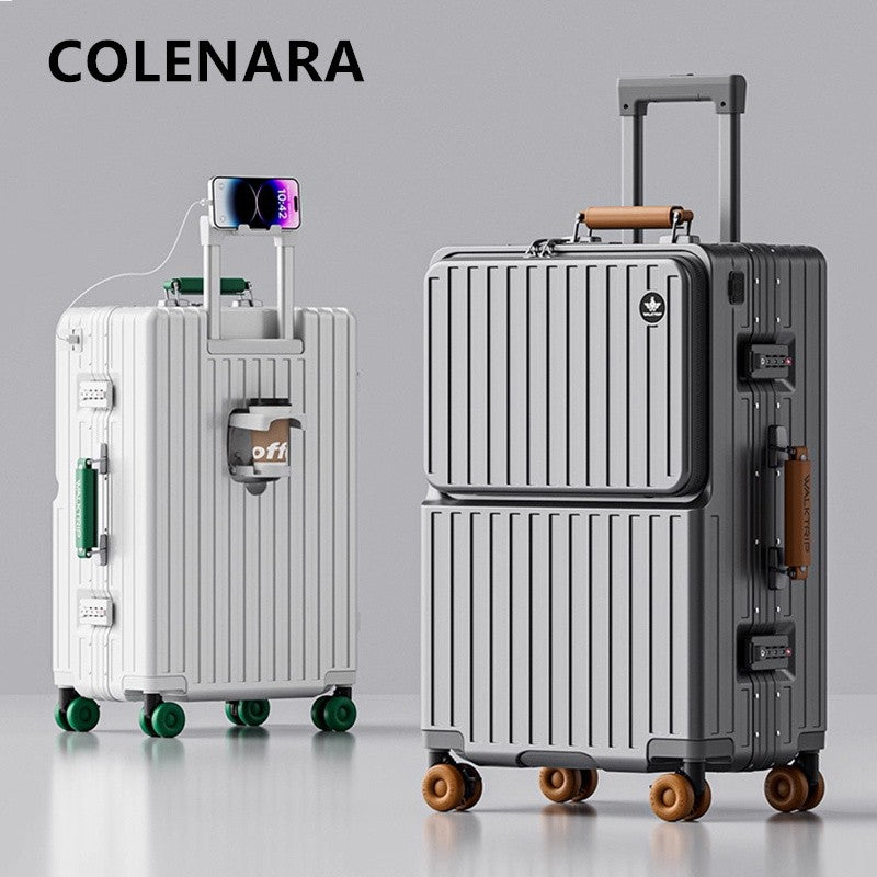 COLENARA Multifunctional Suitcase Front Opening Boarding Case Laptop Trolley Case USB Charging 20"24"26 Inch Travel Luggage
