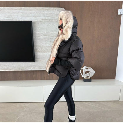 Vintage Women's Fur Coat Elegant Furs Collar Puffer Thicken Full Sleeve Jacket With Furs Female 2025 Autumn Winter Woman Coats