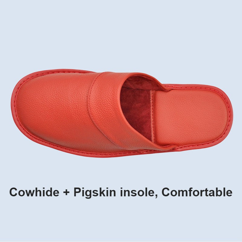 Genuine Cow Leather Slippers Homes in indoor slipper Spring Autumn summer men women elderly non-slip casual single Slides shoes