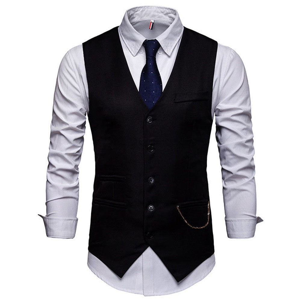 High Quality Men Suit Vest Waistcoat Chain Business Slim Groom Groomsman Wedding Men's Dress Blazer Vests Formal Party V05