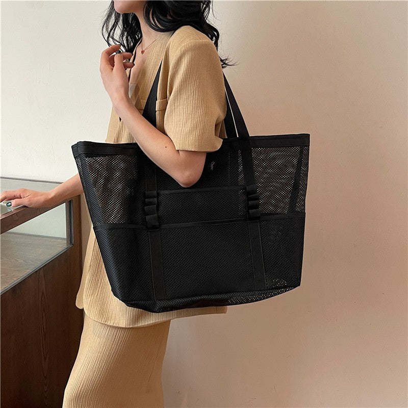 Multipocket Summer Large Beach Bag For Towels Mesh Durable Beach Bag For Toys Waterproof Underwear Pocket Beach Tote Bag