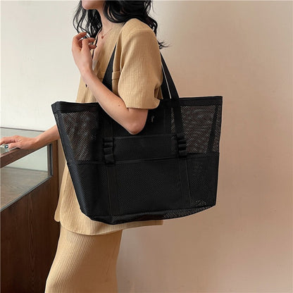 Multipocket Summer Large Beach Bag For Towels Mesh Durable Beach Bag For Toys Waterproof Underwear Pocket Beach Tote Bag