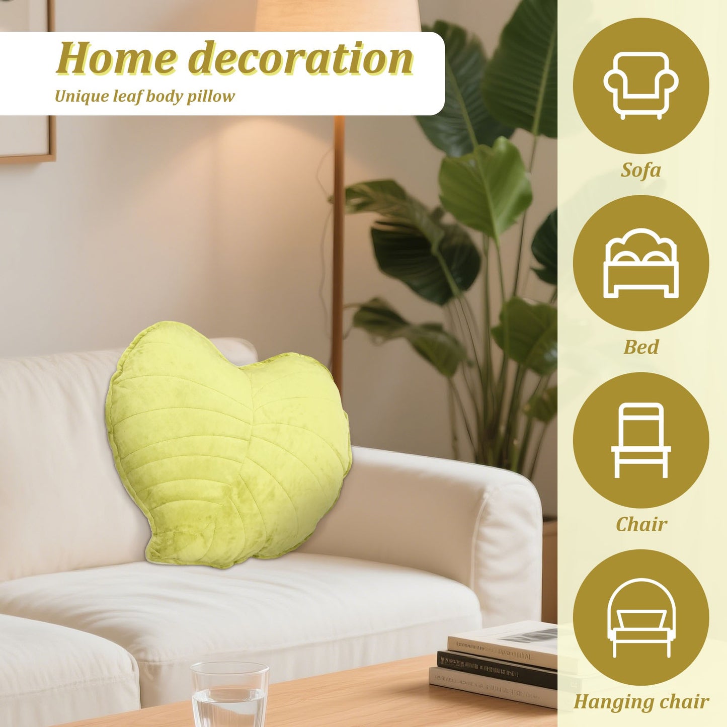 3D Leaf Throw Pillow Soft Plush Leaf Shaped Sofa Cushion 17.7 inch Leaf Shaped Throw Pillow for Bedroom Sofa Couch Decoration