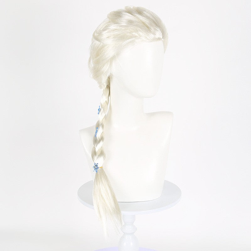 Peruca Sintética Longa Loira Platina para Cosplay - Estilo Rainha da Neve com Trança para Halloween e Fantasias (Inspirada na Elsa)