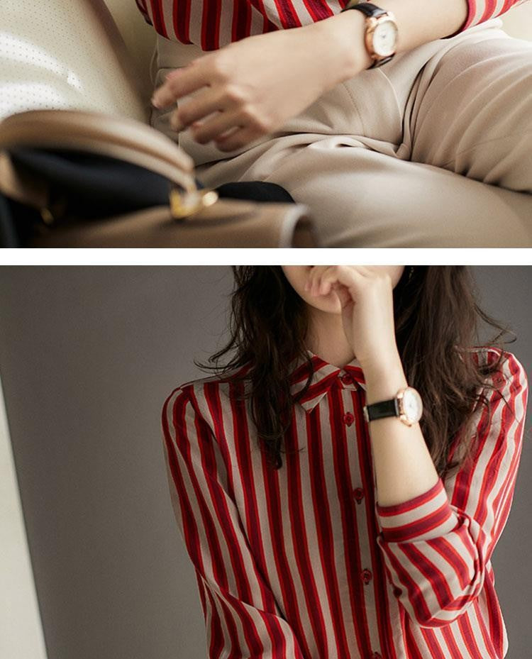 French Style Fashion Spring Shirts New Women's Polo-Neck Striped Single Breasted Simplicity Versatile Loose Long Sleeve Tops