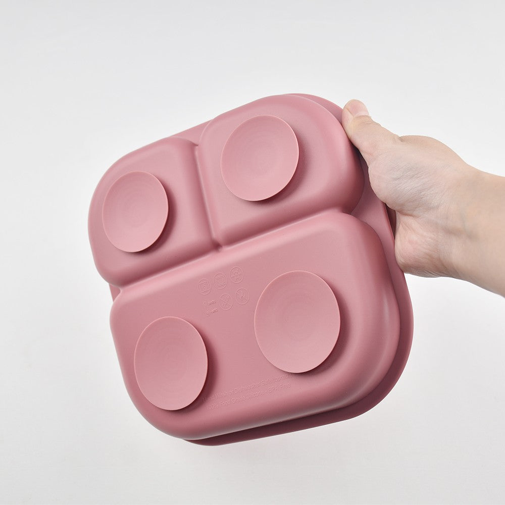 Spill-Proof 3-Section Suction Plate | Custom Name & Fun Cartoon Designs for Toddlers baby silicone square plate