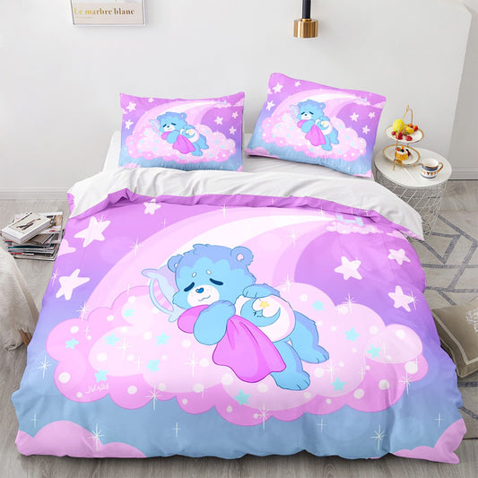 Cartoon Anime Care Bears Duvet Cover Set Kawaii Carebears Quilt Cover Pillowcase Set Bedding Set Kids Bedroom Decor Full Size