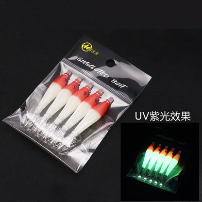 5 unidades/saco 68mmRolo de Pano Luminoso UV Tubo de Sopro Pesca Polvo Isca de Camarão de Madeira Anzol de Lula pesca Anzol de Explosão de Pesca