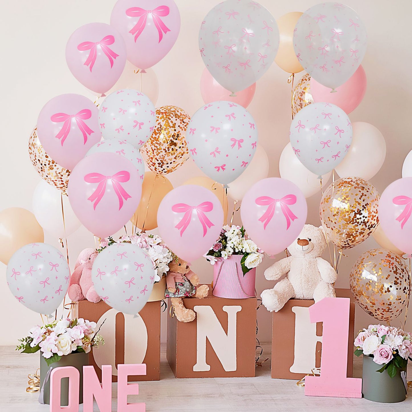 50/10pcs Bow Theme Latex Balloon 12 Inches Bowknot Print White Balloons for Kids Girls Birthday Baby Shower Wedding Party Decor