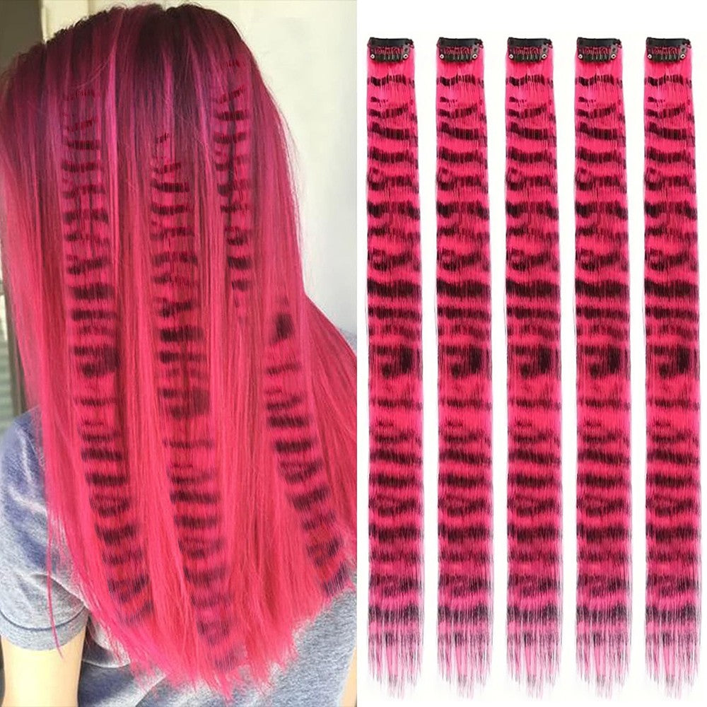 Faixa Sintética Estampada com Presilha Cabelo Colorido Longo Liso Pedaços de Cabelo com Presilha Extensões para Uso Diário ou Natal