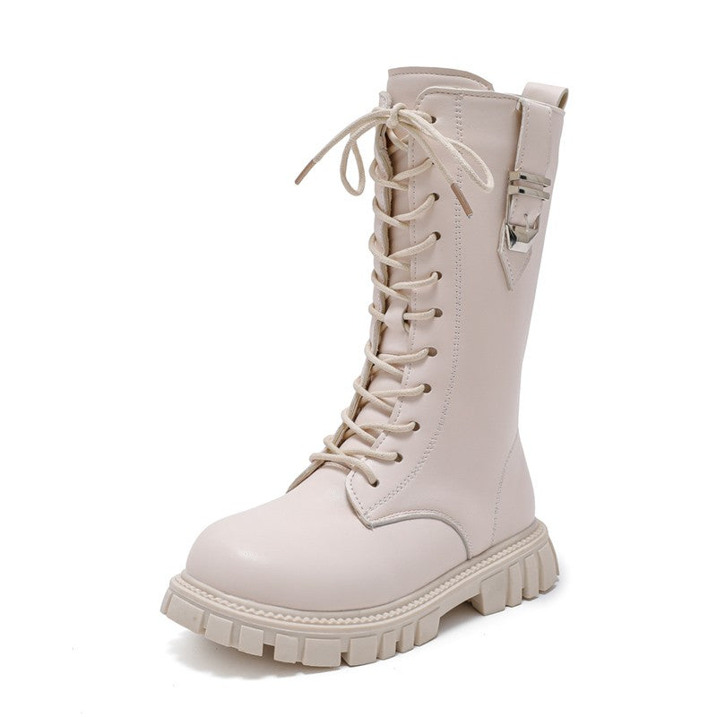 Elegant Zipper Baby Girl Casual Fashion Boots Autumn/winter Round Toe Warm Thick Sole Lace Comfortable Children's Midsole Boots