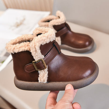 Winter Fur Boots For Children 2025 Trend Fashion Boy's Girl's Plush Snow Boots Anti-slippery Teenager Kid's Padded Boots Cotton