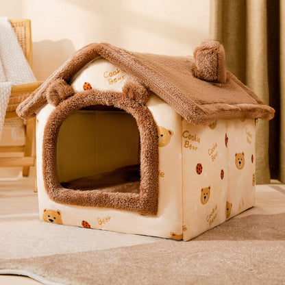Casinha de Cachorro Grande Interna Macia Confortável, Cama para Filhotes Removível, Toca para Cães Pequenos, Tapete Quente de Inverno para Dormir, Portátil