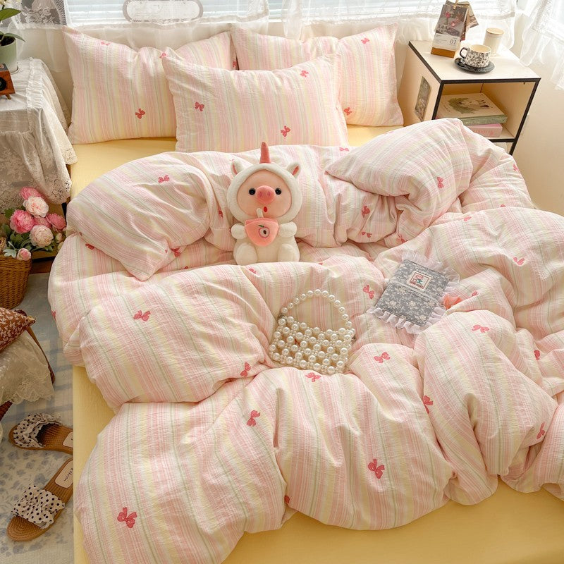 Cute Duvet Cover Set 3-Piece Breathable Ultra-Soft Bedding Set with 1 Duvet Cover and 2 Pillowcases, Sweet Girly Bed Set Decor